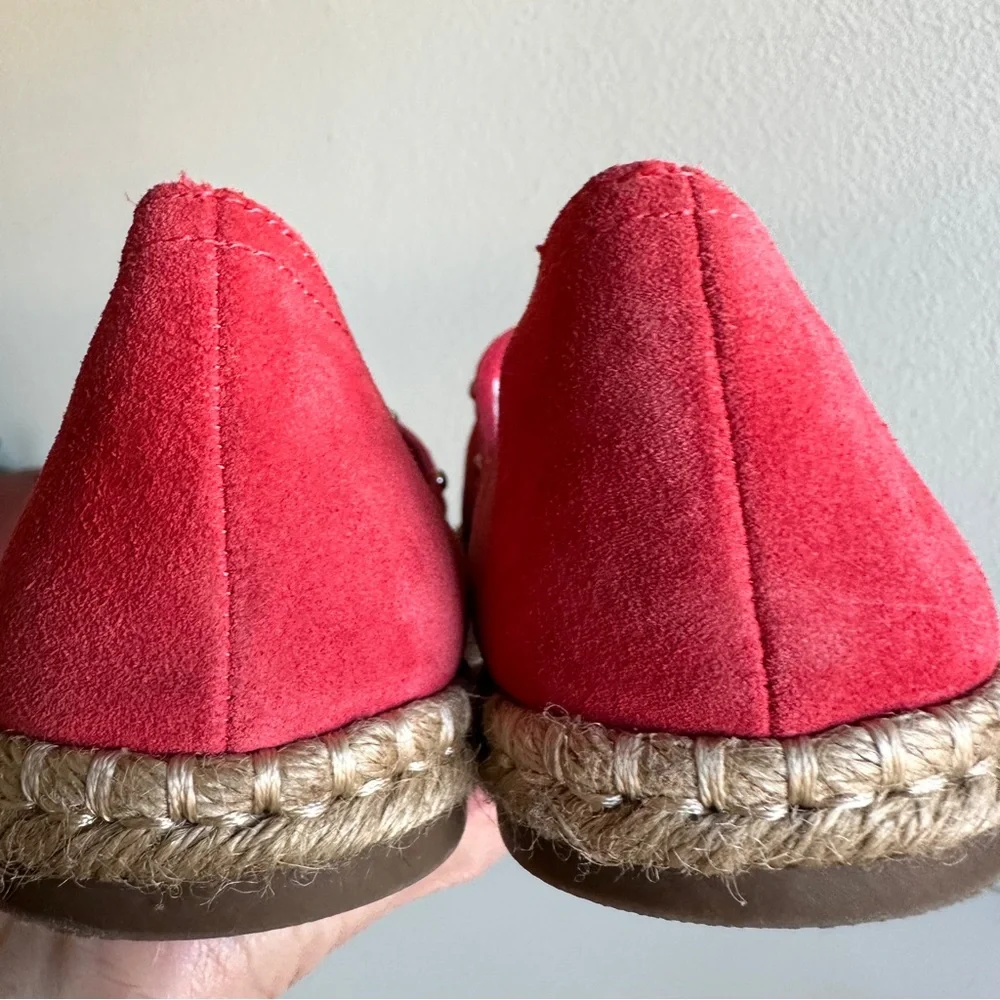 Anne Klein Flex Kaily Espadrille flats coral orangey red leather EUC size 9